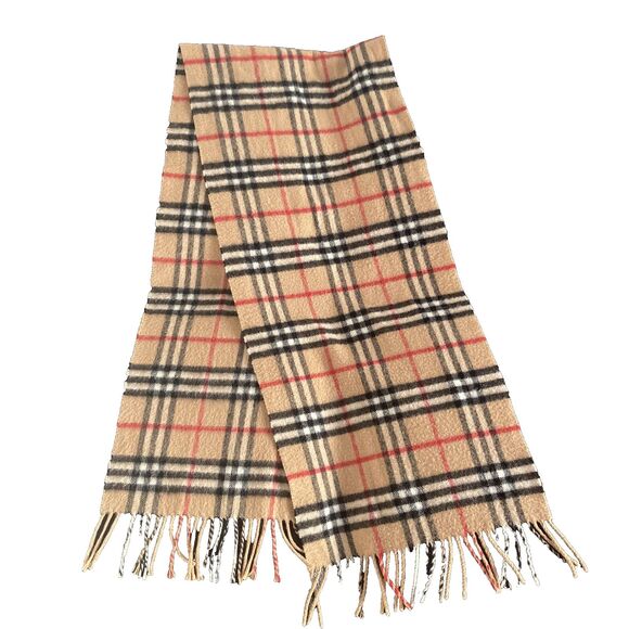 BURBERRY London Vintage Classic Nova Check Knit 100% Cashmere Beige SCARF - Picture 1 of 10
